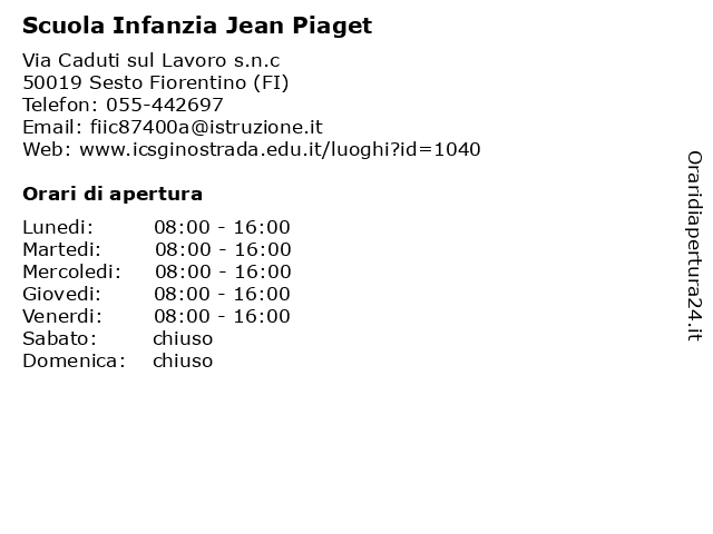 Orari di apertura Scuola Infanzia Jean Piaget Via Caduti